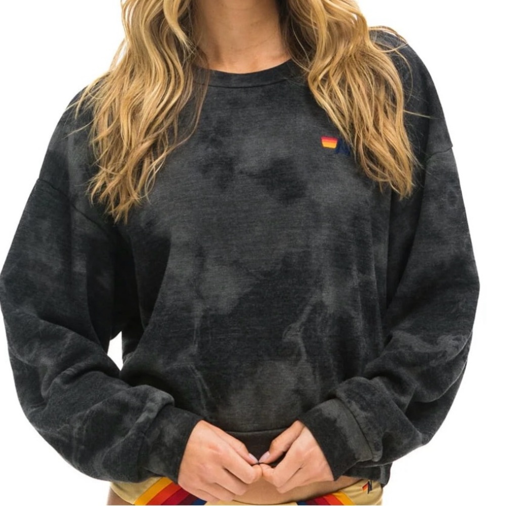 NWT AVIATOR NATION HAND DYED RELAXED CREW SWEATSHIRT - TIE DYE VINTAGE CHARCOAL